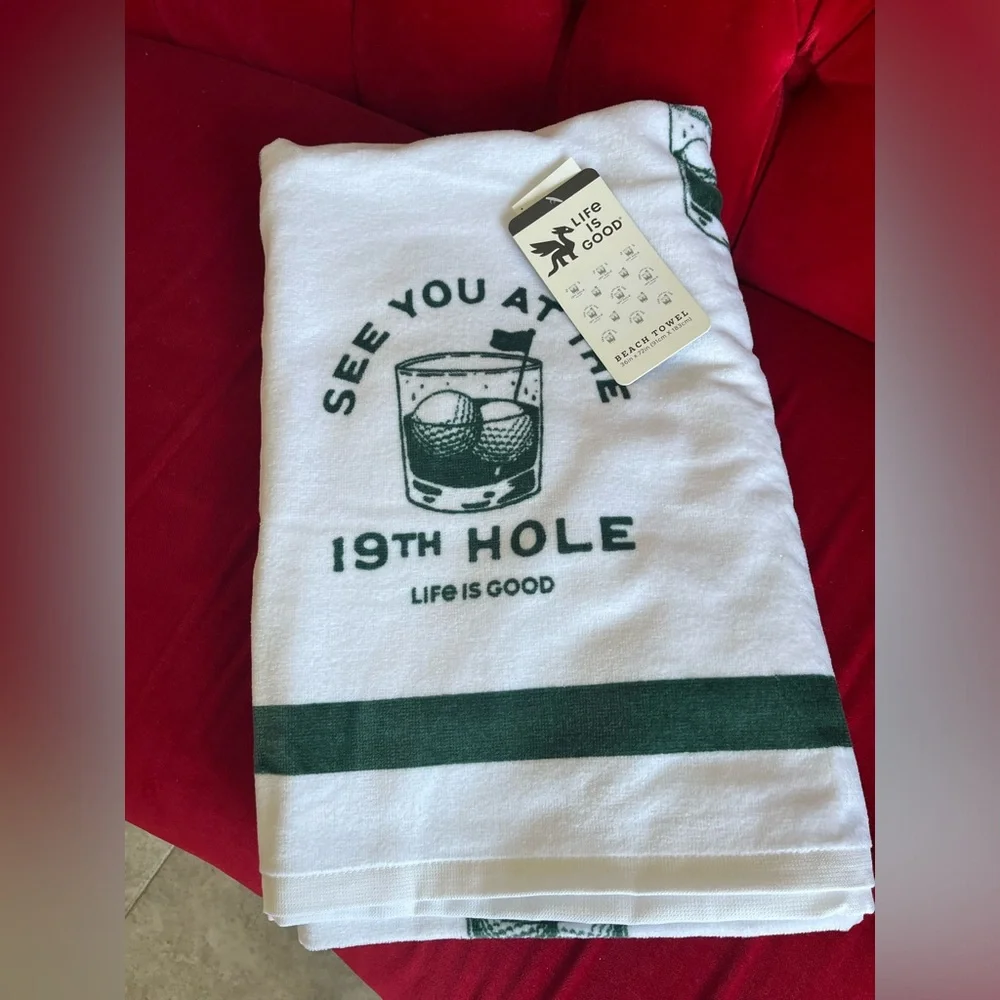 Life is Good Golf Themed Beach Towel NWT